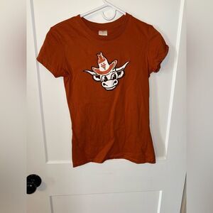 Texas Longhorn Fitted Orange Short Sleeve Tee with Graphic Design